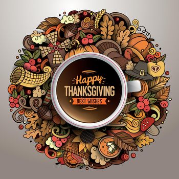 Cup of coffee with Thanksgiving doodle design