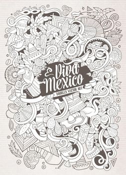 Cartoon hand-drawn doodles Latin American illustration. Line art