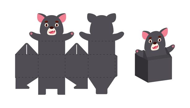 Simple packaging favor box Tasmanian devil design for sweets, candies, small presents. Party package template for any purposes, birthday, baby shower. Print, cut out, fold, glue. Vector illustration