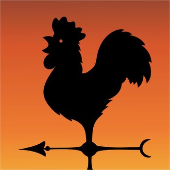Vane. Ancient wind indicator in the form of a rooster. Vector Image.