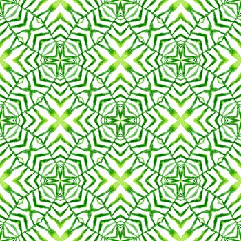 Watercolor summer ethnic border pattern. Green