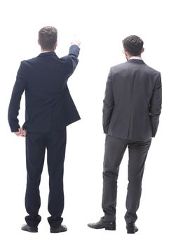 rear view. two businessmen looking at copy space