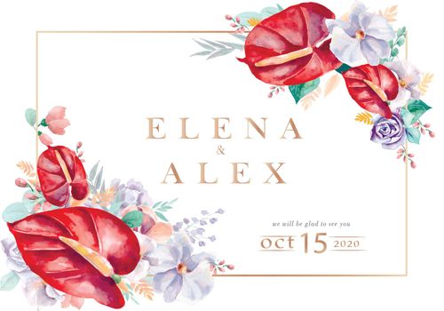 Wedding invitations with beautiful watercolor flowers