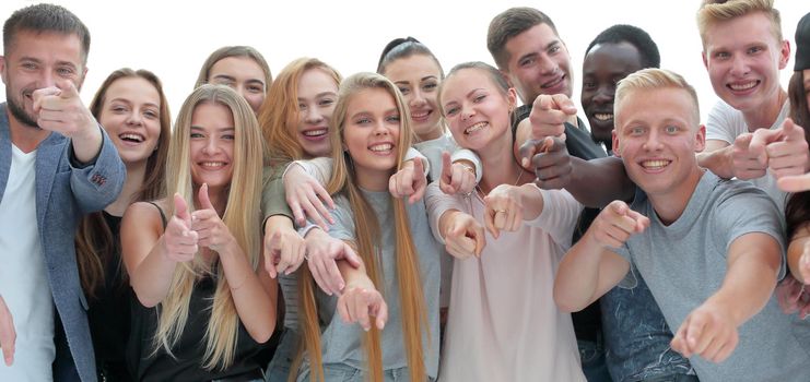 group of young like-minded people pointing at you