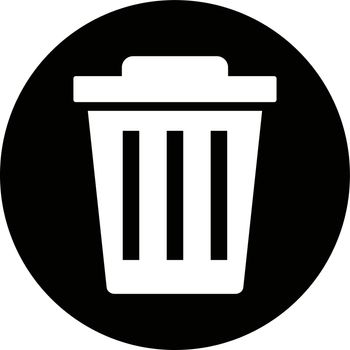 Round icon of trash can. Flat vector.