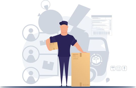 Man with a box. Delivery concept. Trend illustration flat. Vector illustration.