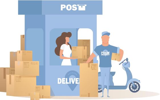 Postal office. Delivery point for parcels. Cartoon style. Vector illustration. Isolated.