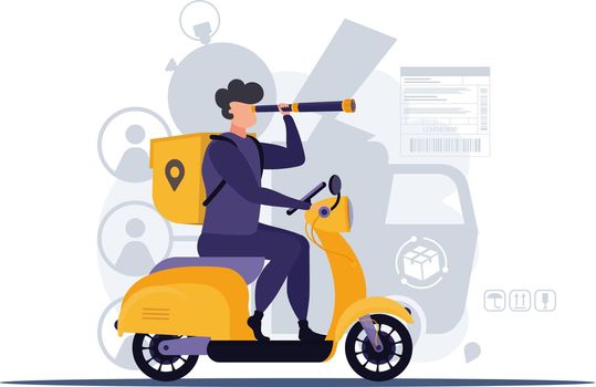 A man on a moped. Delivery concept. Trend illustration flat. Vector.