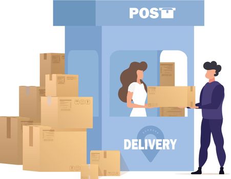 Postal office. Delivery point for parcels. Cartoon style. Vector illustration. Illustration in vector format. Isolated.