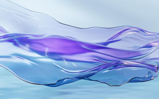 Flowing transparent cloth on water surface, 3d rendering.