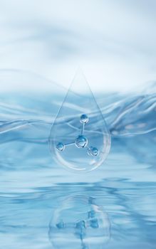 Molecule with water surface background, 3d rendering.