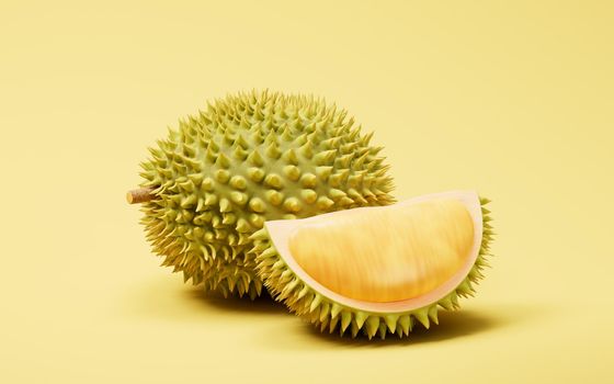 The fruit durian, delicious fruit, 3d rendering.