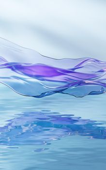 Flowing transparent cloth on water surface, 3d rendering.
