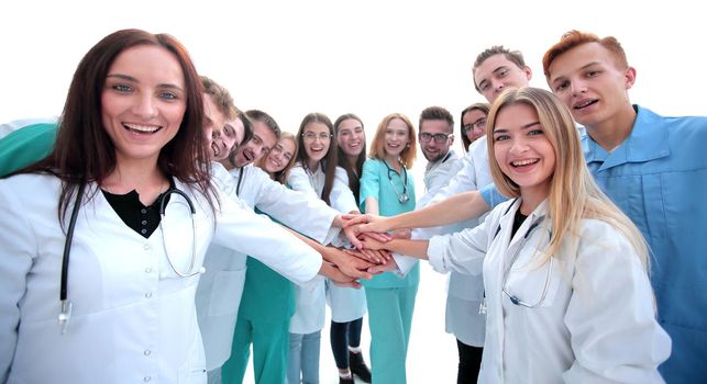 group of diverse medical professionals showing their unity