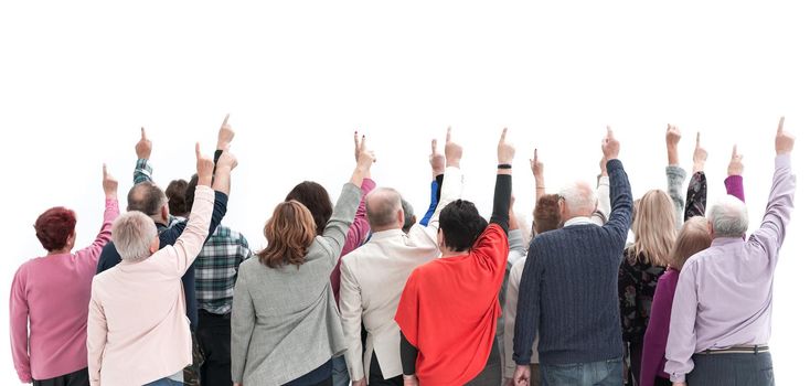 Group of adults people raising their hands up