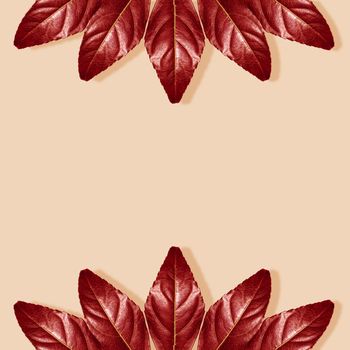 Autumn composition. Autumnal Red Leaves on Pastel Beige Background. Fall Concept. Flat Lay, Top View and Copy Space
