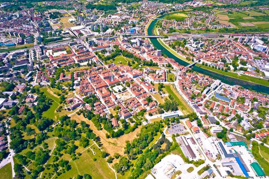 Historic town of Karlovac aerial panoramic view