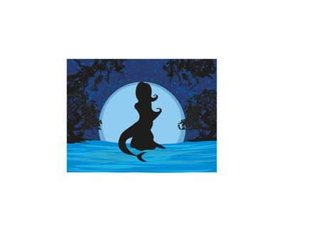 Mermaid silhouette against the night landscape