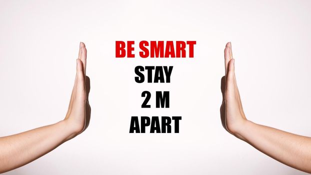 Be Smart, Stay 2m Apart. Contact-less Greetings. Healthcare Poster. Two Hands Gesture Limit Social Distance