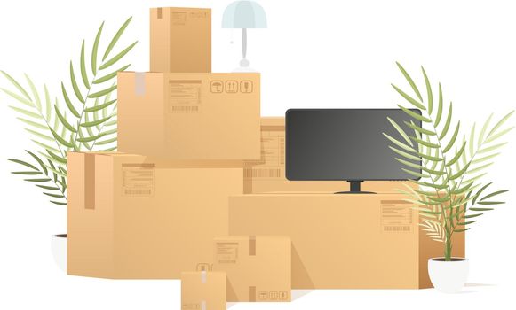 A mountain of boxes. The concept of moving and delivery. Vector illustration.