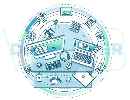 Promotional illustration about the work of a web developer.