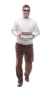full- length . smiling adult man with a stack of documents