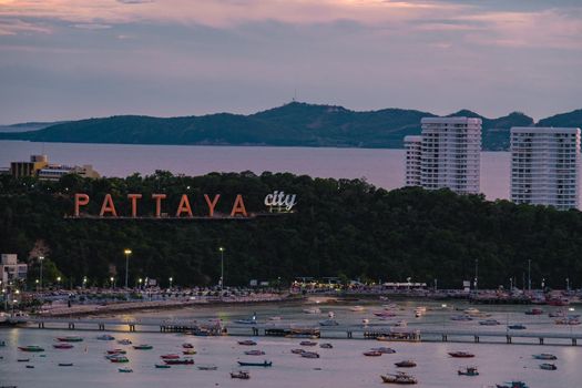 Pattaya Thailand May 2022 , sunset Pattaya Thailand skyline of the city with hotels and skyscraper