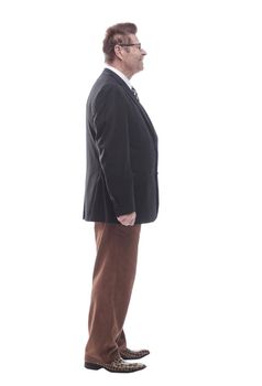 smiling businessman looking ahead . isolated on a white
