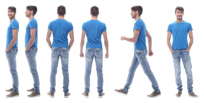 side view . modern young man in jeans.