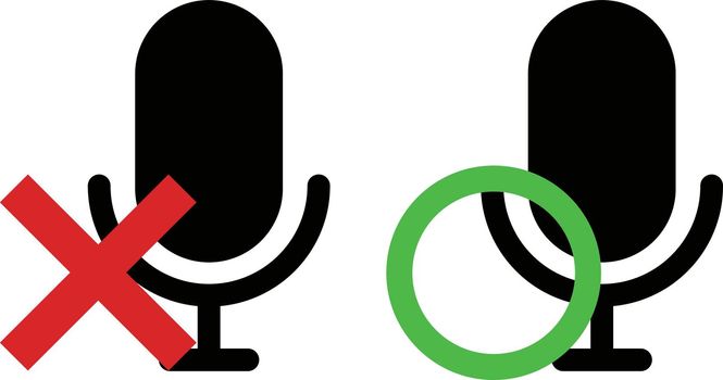 Microphone icon set with round and cross mark. Noise and noise permission.