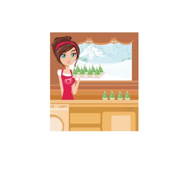 Girl Baking muffins in christmas style