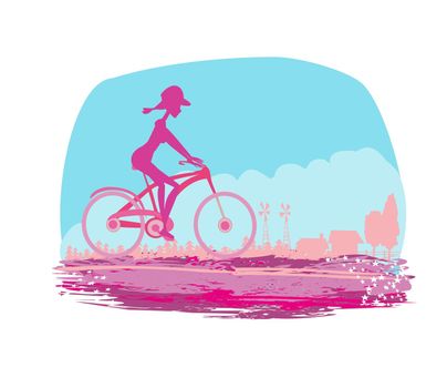Cycling Grunge Poster with silhouette Girl 
