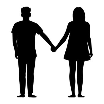 Silhouette man and woman hold hands