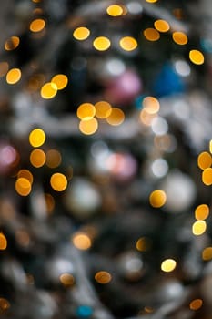 Blured bokeh background of christmas tree. New year Holydays concept