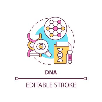 DNA concept icon. Biometric identification technology abstract idea thin line illustration. Forensic investigations. Isolated outline drawing. Editable stroke. Arial, Myriad Pro-Bold fonts used