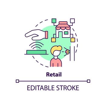 Retail concept icon. Biometric technology application abstract idea thin line illustration. Shopping experience. Isolated outline drawing. Editable stroke. Arial, Myriad Pro-Bold fonts used