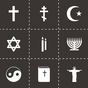 Vector black religion icons set