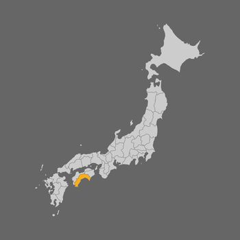 Kochi prefecture highlighted on the map of Japan