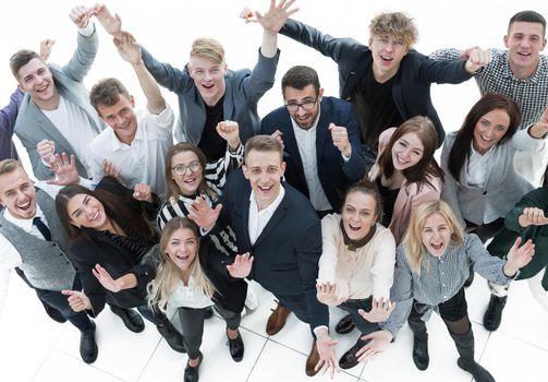 group of young business people celebrating their success