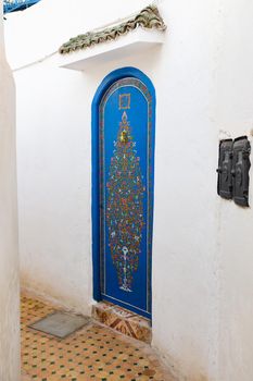 Door of a building in Kasbah of the Udayas in Rabat, Morocco