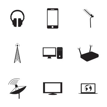 Vector black communication icons set on white background