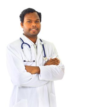 Beautiful african-american doctor. Isolated on a white background.