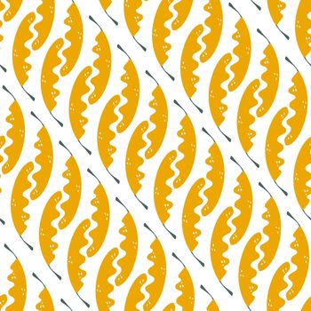 Tropical seamless pattern with yellow playful palm leaves.