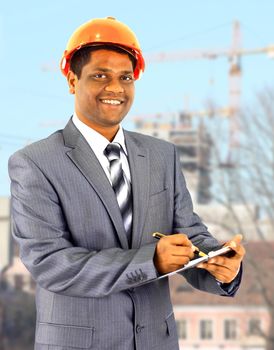 A male construction worker a job site.