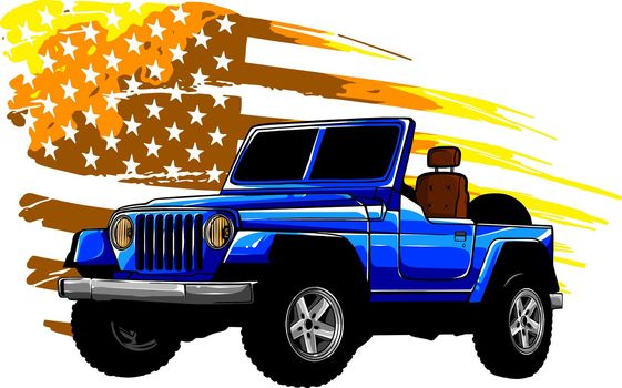 offroad car and american flag vector illustration
