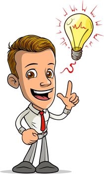 Cartoon smiling boy character with idea bulb