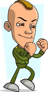 Cartoon brave angry army soldier character