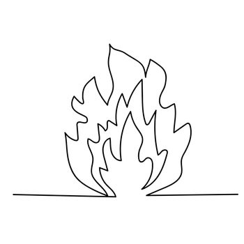 Bonfire line art. Continuous line drawing of fire on white background. Vector illustration