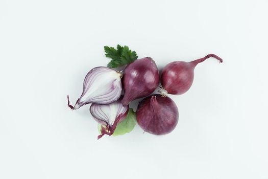 red onion and parsley leaves.isolated on a white