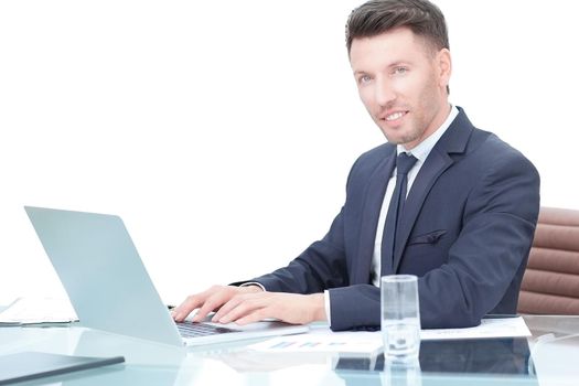 young businessman communicating on the Internet with the client